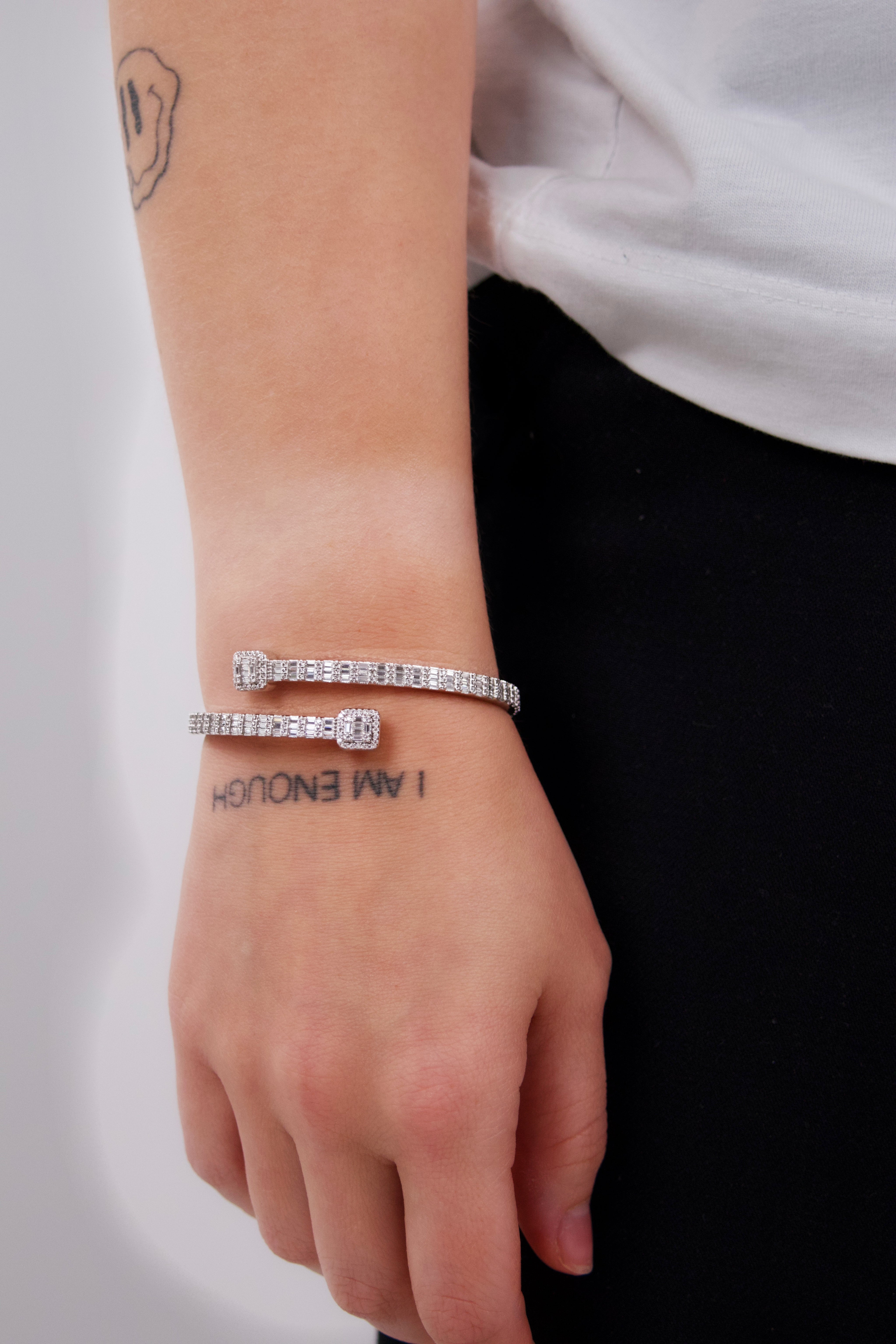 Moissanite Bangle Bracelet - White Gold
