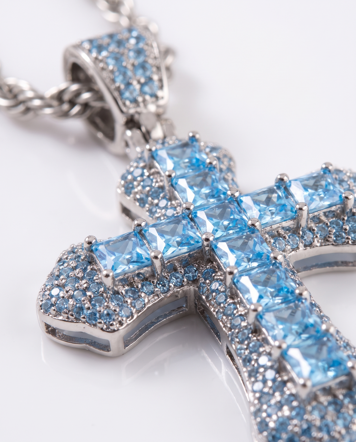 BLUE CROSS NECKLACE - 14K WHITE GOLD
